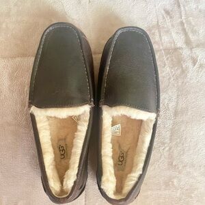 UGG Brown Leather Slip-On Loafers with Sheepskin Lining